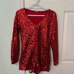 Spirit Red Sequin V-Neck Long Sleeve Romper